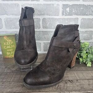 Crown‎ Vintage Brown Distressed Ankle Boots Stacked Heel Boho Western Size 9.5M